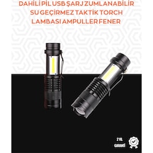 Taşınabilir Şarjlı Led Fener - 4 Modlu, 2000lm, Ayarlanabilir Siyah