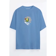 Avocado King Baskılı Unisex Beyaz Oversize T-shirt Mavi