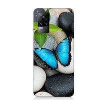 Vivo V21e Uyumlu Mavilikte Taş Üzerinde Kelebek Desenli Silikon Kılıf Çok Renkli