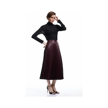 Koton Regular Fit Midi Boy Pileli Midi Boy Suni Deri Etek Bordo 6wak70037uw Bordo