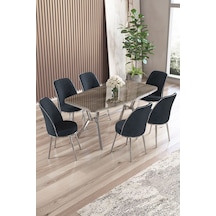 Canisa Lena Serisi 90x160 Lak Panel Antrasit İroni Krom Kaplama Ayaklı Masa Takımı Ve 6 Antrasit Sandalye Antrasit İroni Masa Antrasit Sandalye Ayaklar Krom