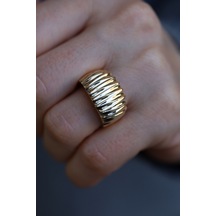 Yenigün Kuyumculuk 14 Ayar Altın Taşsız Geniş Şerit Dizisi Işıltılı Yüzük Yzk26450