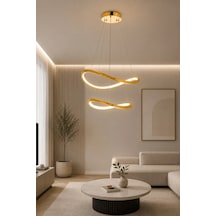 Modern Premium 2'li Gold Halka 3 Renkli Ledli Sarkıt Avizesi Salon Mutfak Oturma Odası Modelleri 48w Beyaz