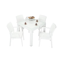 Mandella Elit Rattan 90x90 Elit Koltuk Camlı Masa Takımı Beyaz Diğer