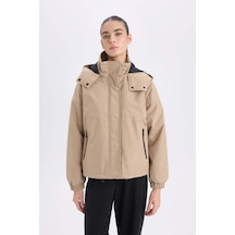 DeFacto Su Geçirmez Kapüşonlu Fermuarlı Çıtçıtlı Cepli Mevsimlik Mont D0931AX25SPBG778 Bej