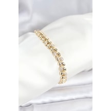 Pirinç Gold Renk Vıp Seri Sarmal Damla Model Zirkon Taşlı Kadın Bileklik Vice/1395 Çok Renkli