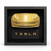 Tesla Temalı 3d Baskı Araba Figürlü Dekoratif Çerçeve Masaüstü Dekor Tsl-3d-blk-gld-01