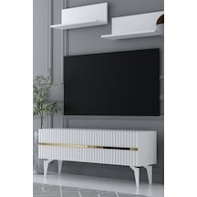 120dhdtür5ba Tedy Raflı Tv Sehpası Ünitesi Altın - Beyaz