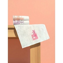 30x50 Cm Kadife 3lü Love Nakışlı Mutfak Havlusu El Havlusu Yüz Havlusu Seti Açık Krem