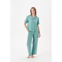 Alfa Aksesuar 03 Pjs 29043 Kadın Düğmeli Pijama Takımı YESIL