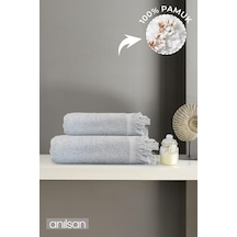 2'li Gri Jelena Havlu Seti %100 Pamuk - 1 Adet El Havlusu 50x90 Ve 1 Adet Banyo Havlusu 70x140 Gri