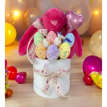Sole Premium Paskalya Temalı 45 Cm Fuşya Bunny Tavşan Hediye Kutusu - Dekoratif Yumurta Ve Kalp Balon Detaylı Fuşya