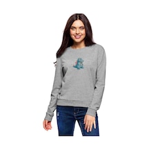 Pokemon Totodile Çizimi Totodile Pokemon Baskılı Gri Kadın Sweat