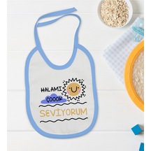Bk Kids Halamı Çok Seviyorum Tasarımlı Mavi Bebek Mama Önlüğü Mavi