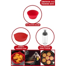 Silicolife Airfryer Pişirme Kabı, 6’lı Muffin Kek Kalıbı ve Sprey Cam Yağlık- Tüm Fritözlerle Uyumlu