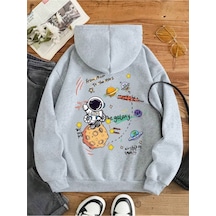 Startmore Gri Unisex Kadın/erkek Galaxy Renkli Özel Baskılı Pamuklu Oversize Kapüşonlu