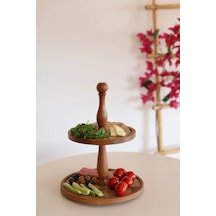 2 Katlı 21/25 Cm Ahşap Kek Pasta Sunumluk Standı