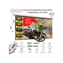 Groove Vizio Pro 150 Inch Blackout Işık Geçirmez Elektrikli Otomatik Kumandalı Projeksiyon Perdesi 332x188cm +motorlu+canlı Renkler+göz Koruması+leke Tutmaz Projector