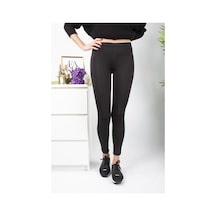 Kadın Şardonlu Dalgıç Kumaş Normal Bel Siyah Tayt SiYAH