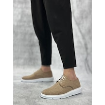 Ba0003 Bağcıklı Klasik Spor Keten Hardal Beyaz Taban Casual Erkek Ayakkabı Keten Hardal
