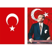 Türk Bayrağı Ve Atatürk Posteri Bayrak150x225 Cm İkili Set