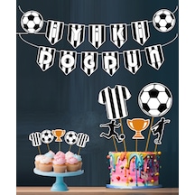 32 Parça Tam Set Futbol Siyah Beyaz Taraftar Doğum Günü Seti Banner Pasta Kürdanı Cupcake Süsü Seti +0