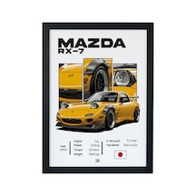 Mazda Rx-7 Ahşap Çerçeveli Poster Otomobil Tasarım Baskı Siyah