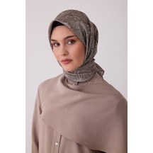 Belli Etnik Desen %100 Twill İpek Eşarp Be04 Vizon