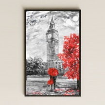 Big Ben Ve Kırmızı Şemsiyeli Aşk Uv Baskı Pvc Tablo