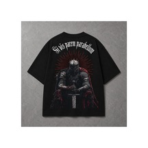 Yolo Street Sivis Pacem Parabellum Oversize Siyah Tişört Şövalye Baskılı Unisex Streetwear %100 Pamuk Siyah1gx