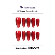 Ekov1699 Uzun Badem 10'lu Tekrar Kullanılabilir El Yapımı Protez Takma Tırnak Xs