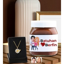 Bk Gift Sevgiliye Özel İsimli Papatya Kolye Ve Karikatürlü Nutella 400gr. Hediye Seti, Sevgililer Günü Hediye, Doğum Günü Hediyesi, Sevgiliye Hediye-8