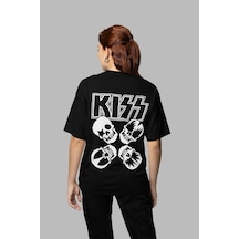 Sevbano Kiss Rock Metal Müzik Grubu Baskılı Unisex Oversize Tişört Siyah