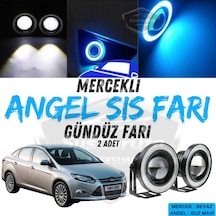 Ford Focus 3 2011-2014 Uyumlu Mercekli Angel Sis Farı Metal 76 Mm Buz Mavi Halkalı Gündüz Farı Angel Eyes 2 Adet