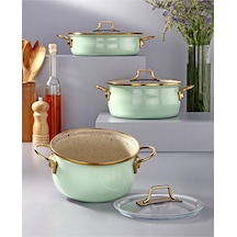 Bonera Emaye Vintage Güveç 6 Pcs Ten. Seti 16-20 Ten.22 Kry Su Yeşili-emy 2402