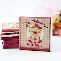 Dark Brown Hoşgeldin Kız Bebek Çikolatası İsim Yazılabilen Hediye Çikolata KBK6 72 Adet