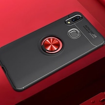 Samsung Galaxy Uyumlu M20 Kılıf Yüzüklü Sağlam Esnek Ringo Silikon Kapak Siyah - Kırmızı