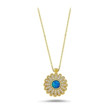 Beyaz Zirkon Taşlı Opal Kolye (498590751)