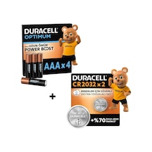 Duracell Optımum Aaa Alkalin İnce Kalem Pil 4'lü Paket & Cr 2032 Lityum Düğme Pil 2'li Paket