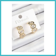 Bezos Pirinç Zirkon Taşlı Damla Figürlü Halka Model Gold Renk Kadın Küpe Dfnbez