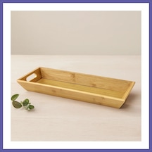 Bezos Bambu Ahşap Sunum Tepsisi 16x40x4 Cm Çift Kulplu Nıda