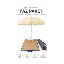 Plaj Yaz Paketi, Şemsiye+hasır Mat+bidon+kılıf Bej