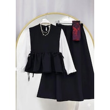 Lovie Moda Kadın Kolu Büzgülü Etekli Takım - Siyah