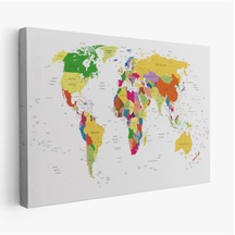 Es10 Dekoratif Renkli Dünya Haritası Kanvas Tablo (95 x 55)
