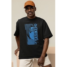 Tasarım Uchiha Sasuke Baskılı Unisex Oversize Naruto Anime Dizi K Siyah