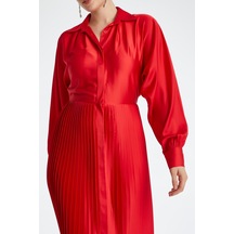 Kadın Piliseli Etekli Elbise - Modern Ve Şık - Günlük Ve Özel Davetler İçin Elbise Kırmızı