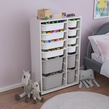 Rine 12 Sepetli Çok Amaçlı Oyuncak Dolabı Gri Beyaz Beyaz - Gri