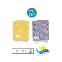2'li Set Peştemal Plaj Havlusu , %100 Pamuk , Xxl 100x180cm, , Sarı Mor