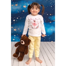 Pia Baby İsme Özel Kız Çocuk Pijama Takımı %100 Pamuk Penye İsim Baskılı Kişiye Özel Çocuk Pijaması 10581s14pi Krem