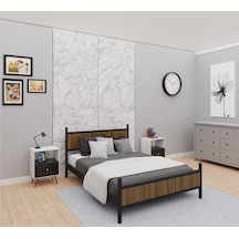 Gm 305 Modern Çift Kişilik Ahşap Metal Siyah Ceviz Karyola 150x200